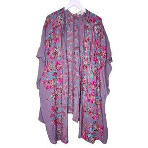 Umgee Kimono Artsy Duster Embroidered Floral Boho Festival Cover Up XL/XXL